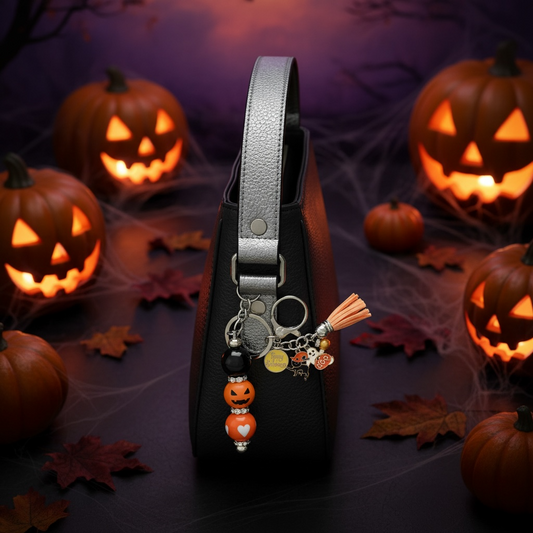 Halloween Pumpkin Beaded Keychain & Bar with Charms