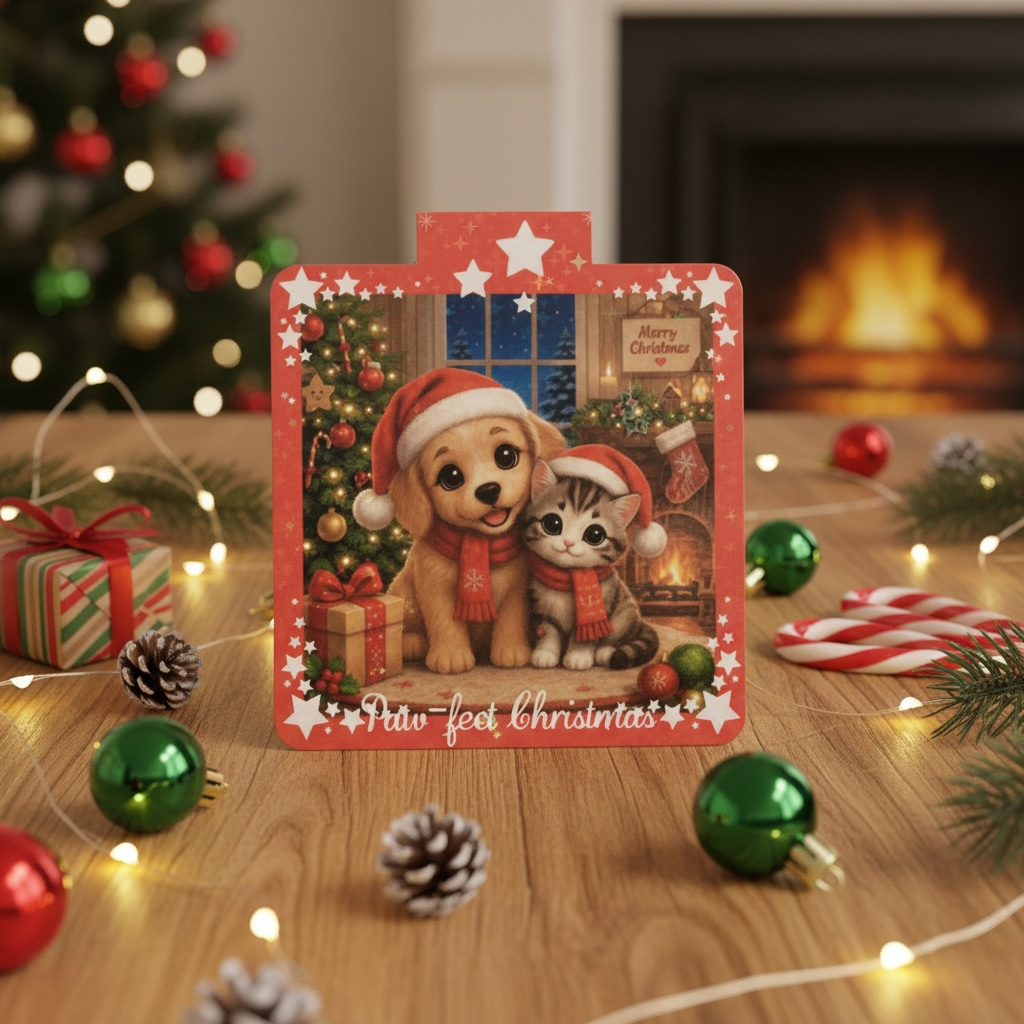 Christmas Kitten & Puppy Magnetic Bookmark | Double-Sided Sparkle | Paw-fect Gift