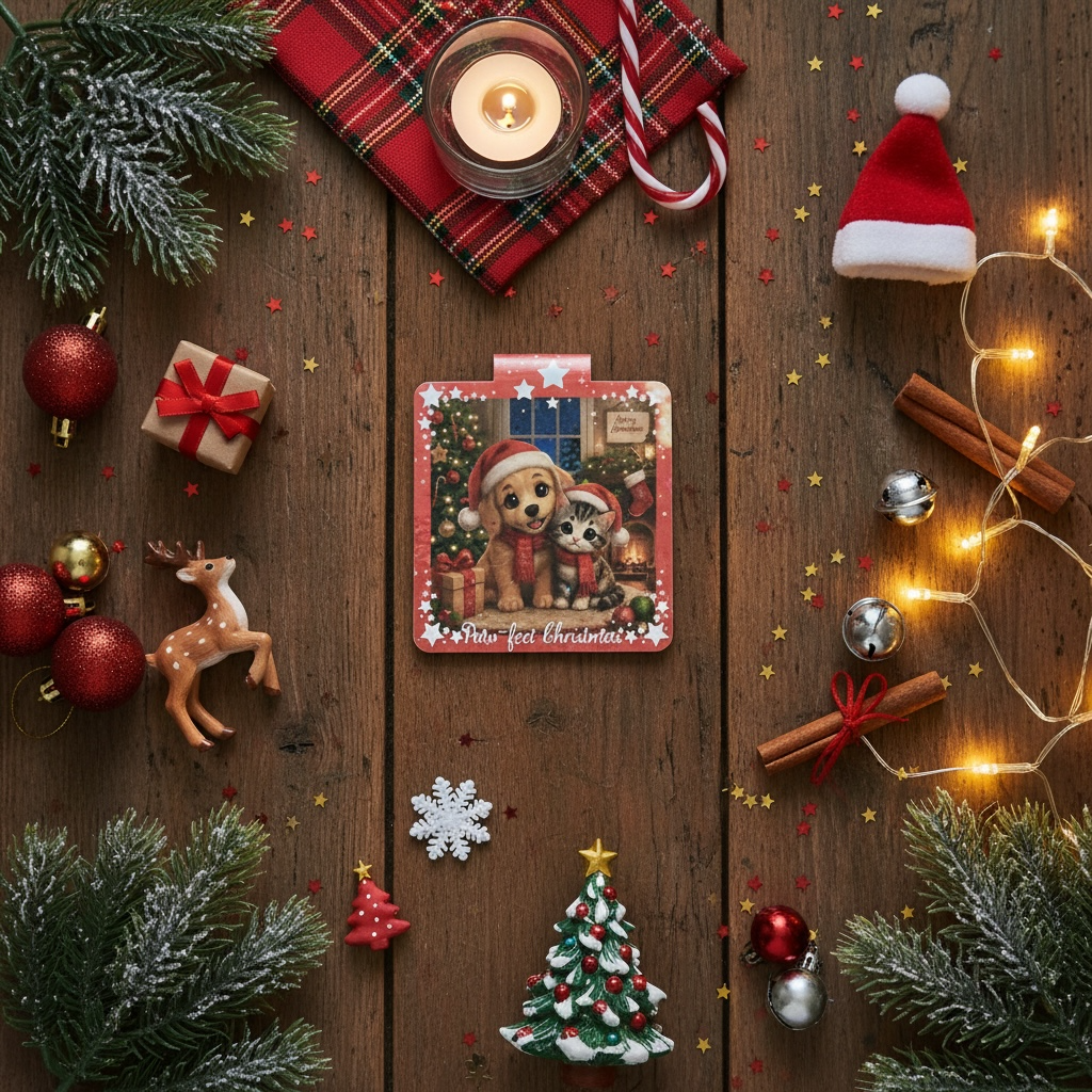 Christmas Kitten & Puppy Magnetic Bookmark | Double-Sided Sparkle | Paw-fect Gift