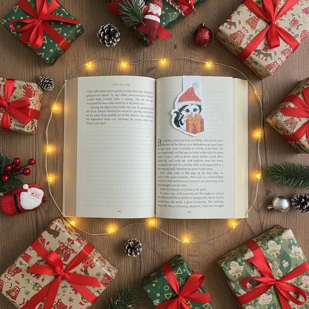 Christmas Kitten Magnetic Bookmark | Double-Sided Sparkle Design | Book Lover Gift