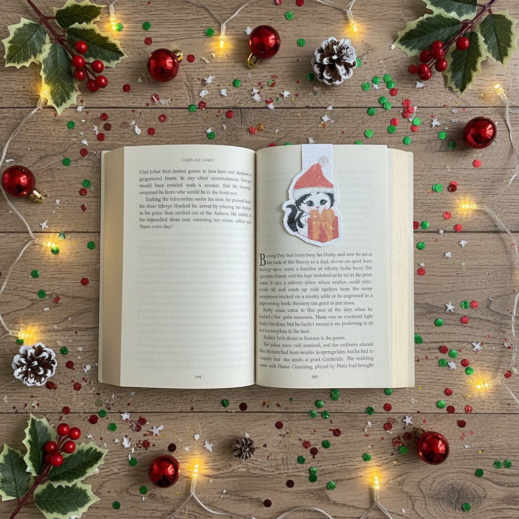 Christmas Kitten Magnetic Bookmark | Double-Sided Sparkle Design | Book Lover Gift