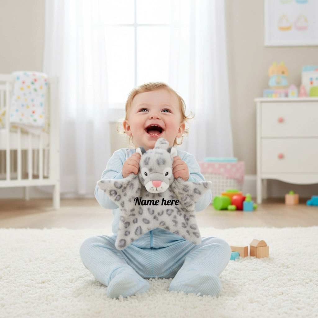 Personalised Snow Leopard Baby Comforter | 32cm