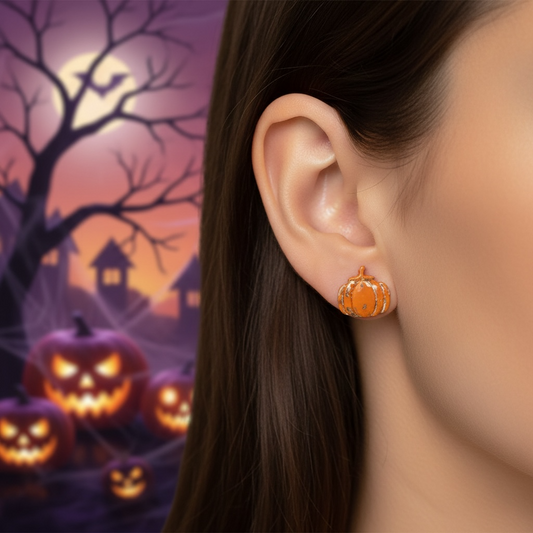 Handmade Pumpkin Stud Earrings with Gold Leaf | Halloween