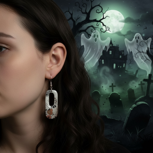 Ghost & Floral Polymer Clay Dangle Earrings | Hypoallergenic Hooks