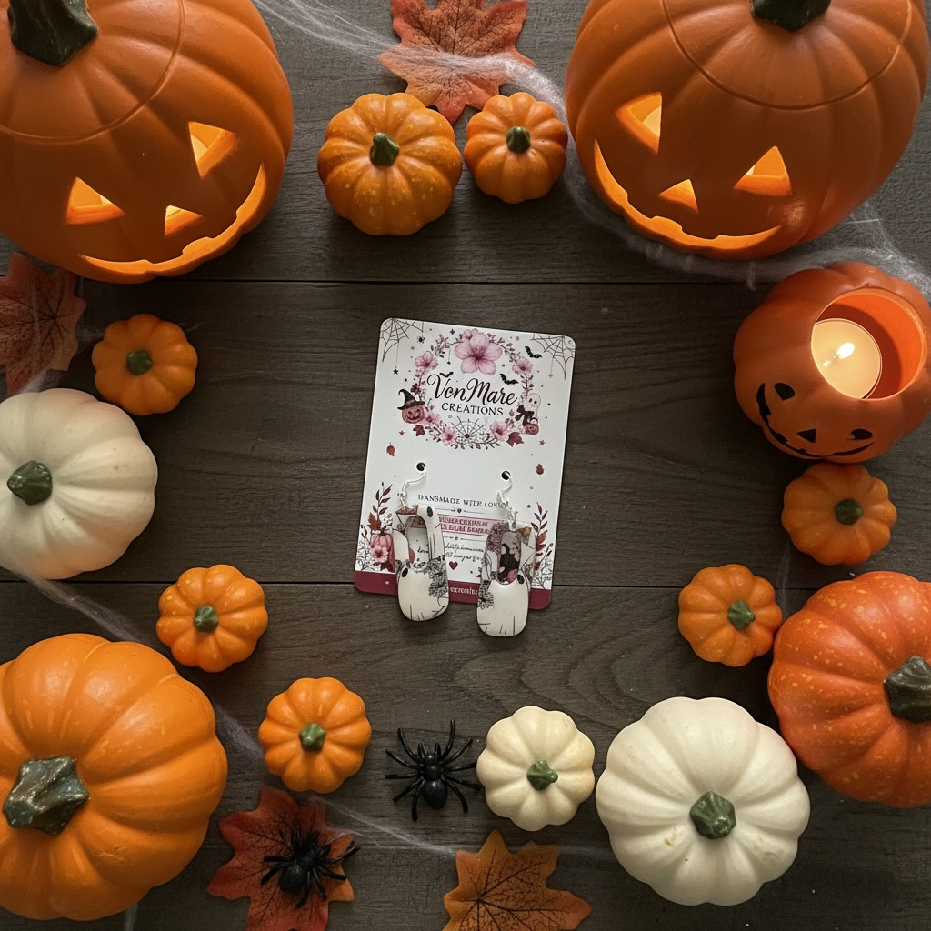 Halloween Ghost Earrings – Retro Rectangle Polymer Clay Dangles, Hypoallergenic