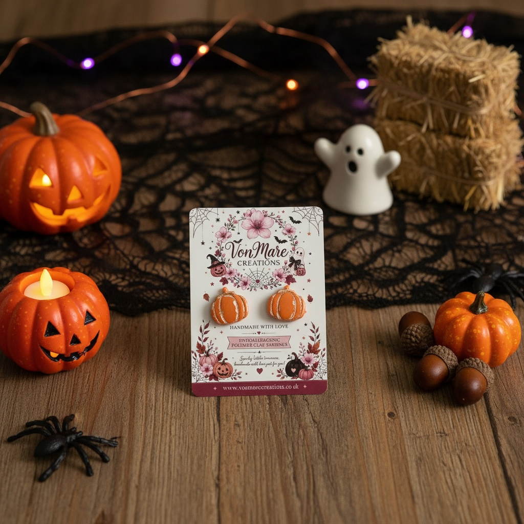 Handmade Pumpkin Stud Earrings with Gold Leaf | Halloween