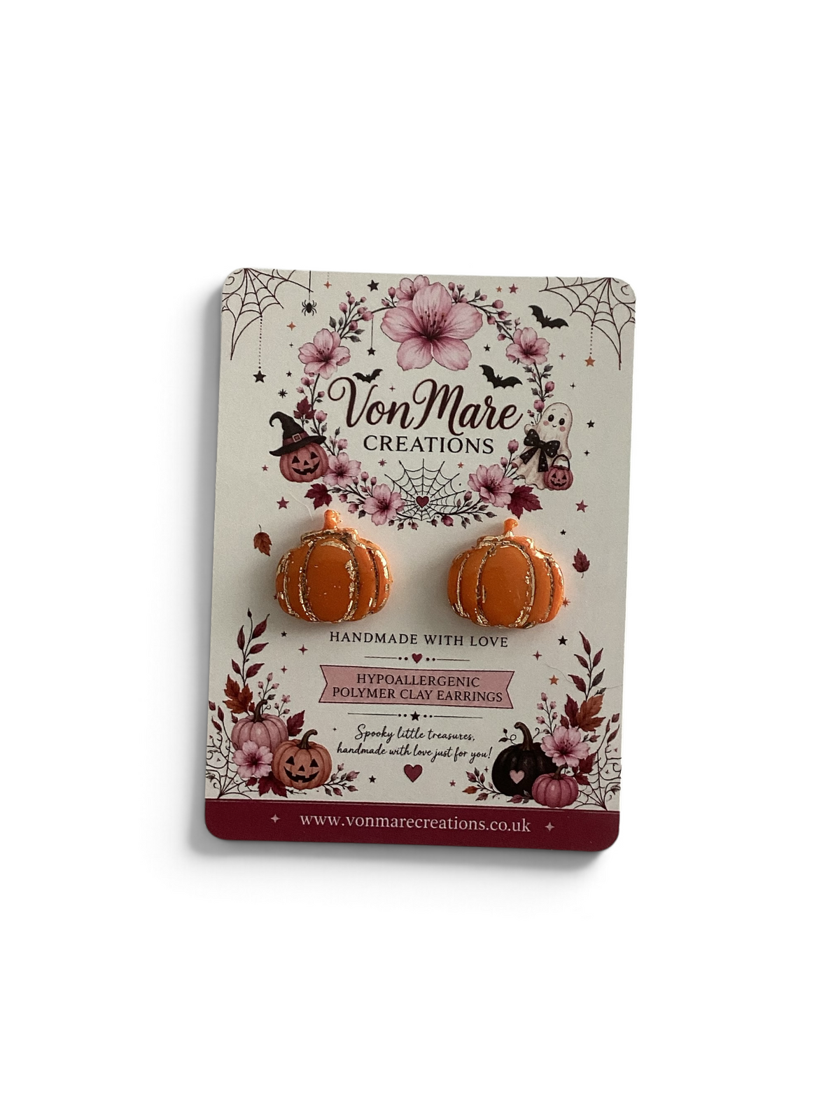 Handmade Pumpkin Stud Earrings with Gold Leaf | Halloween