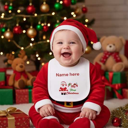 My First Christmas Santa Embroidered Baby Bib | Personalised Embroidered Gift