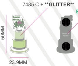 Size comparison of Green Three-Tier Cake Enamel Pin - Detailed dimensions and specifications of floral cake design collectible for pin enthusiasts